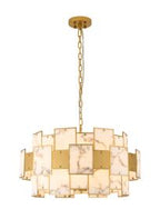 Luminosity Designs Ltd - Bardot 74cm Round Pendant/Semi Flush Faux Alabaster With Metal Plates Art Deco Style Light, 17 x E14, 2m Chain - Luminosity Designs Ltd