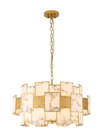 Luminosity Designs Ltd - Bardot 74cm Round Pendant/Semi Flush Faux Alabaster With Metal Plates Art Deco Style Light, 17 x E14, 2m Chain - Luminosity Designs Ltd
