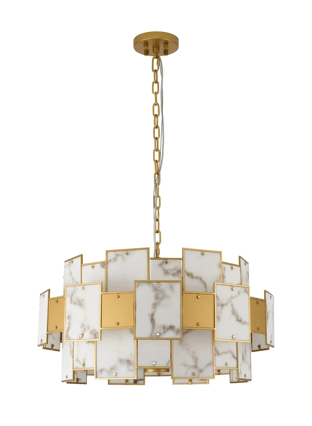 Luminosity Designs Ltd - Bardot 74cm Round Pendant/Semi Flush Faux Alabaster With Metal Plates Art Deco Style Light, 17 x E14, 2m Chain - Luminosity Designs Ltd