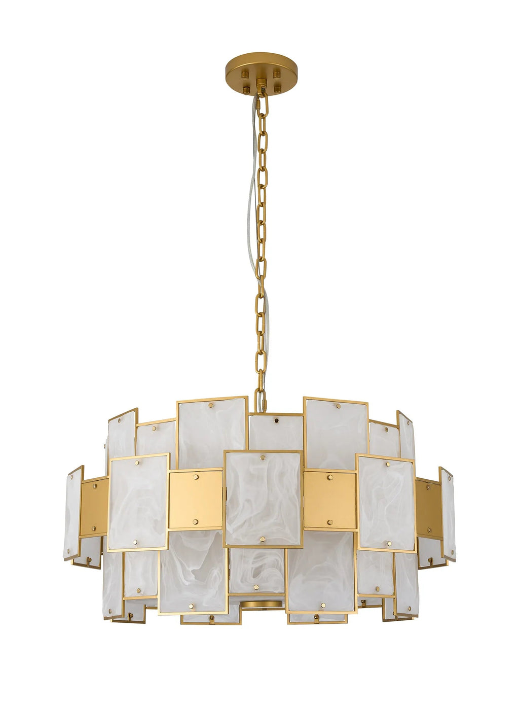 Luminosity Designs Ltd - Bardot 74cm Round Pendant/Semi Flush Faux Alabaster With Metal Plates Art Deco Style Light, 17 x E14, 2m Chain - Luminosity Designs Ltd