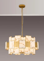 Luminosity Designs Ltd - Bardot 74cm Round Pendant/Semi Flush Faux Alabaster With Metal Plates Art Deco Style Light, 17 x E14, 2m Chain - Luminosity Designs Ltd