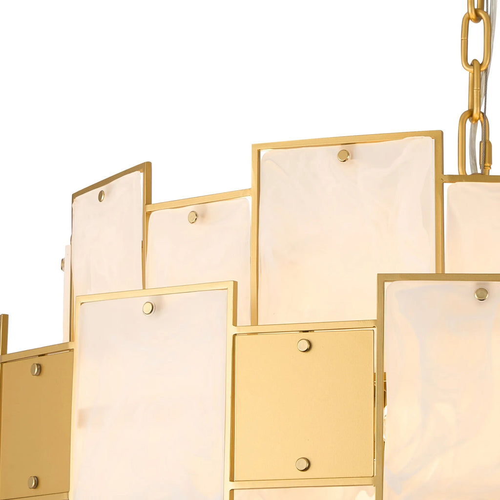 Luminosity Designs Ltd - Bardot 74cm Round Pendant/Semi Flush Faux Alabaster With Metal Plates Art Deco Style Light, 17 x E14, 2m Chain - Luminosity Designs Ltd