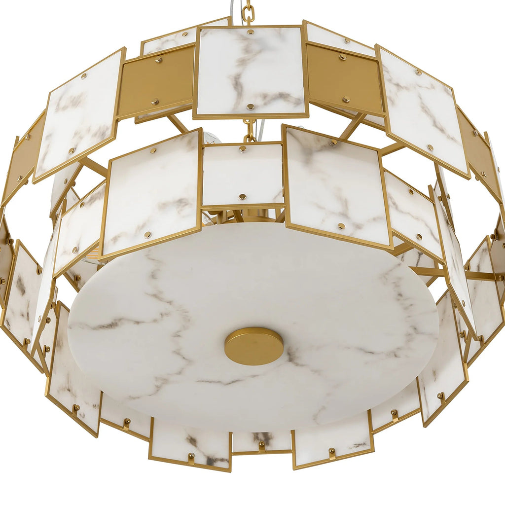 Luminosity Designs Ltd - Bardot 74cm Round Pendant/Semi Flush Faux Alabaster With Metal Plates Art Deco Style Light, 17 x E14, 2m Chain - Luminosity Designs Ltd