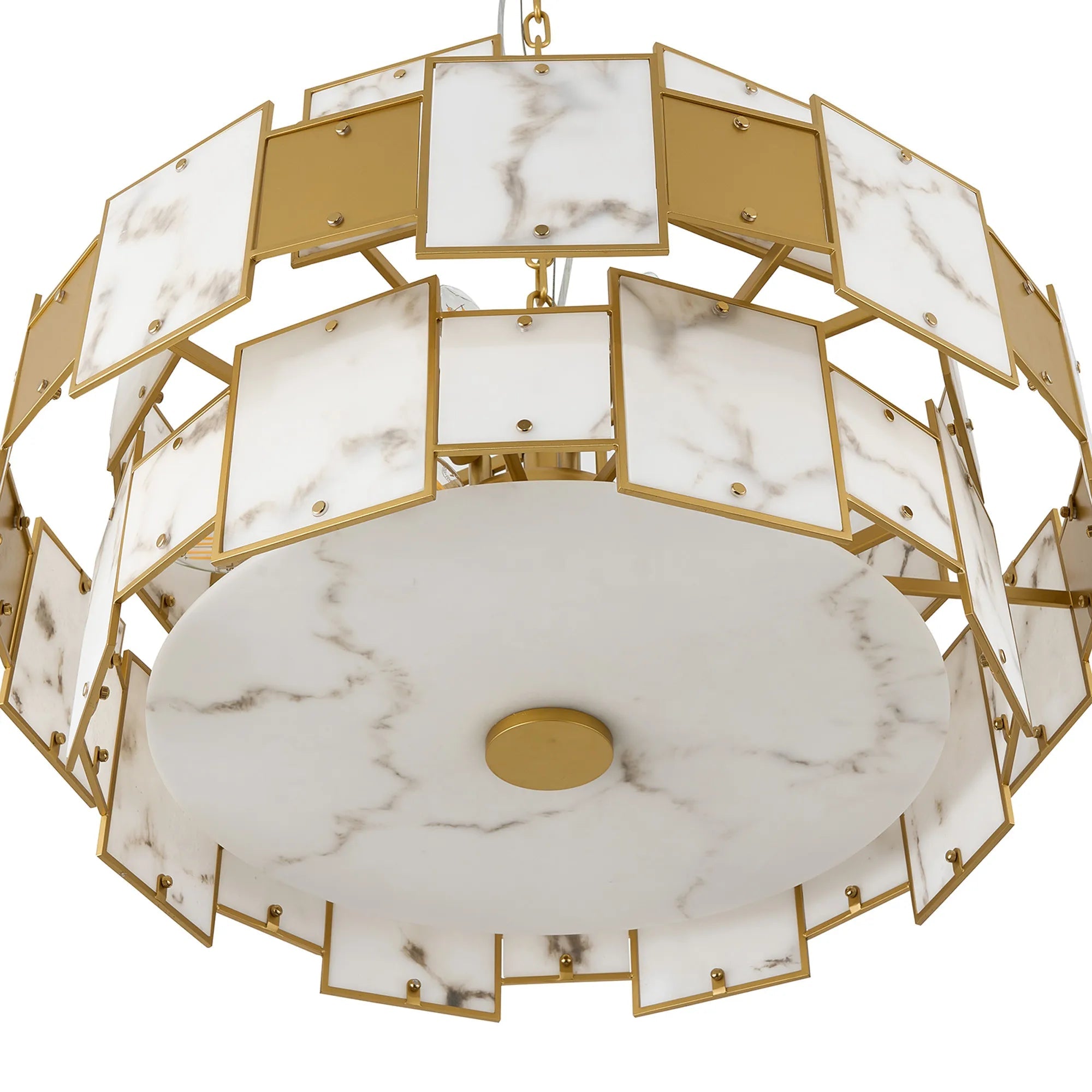 Luminosity Designs Ltd - Bardot 74cm Round Pendant/Semi Flush Faux Alabaster With Metal Plates Art Deco Style Light, 17 x E14, 2m Chain - Luminosity Designs Ltd