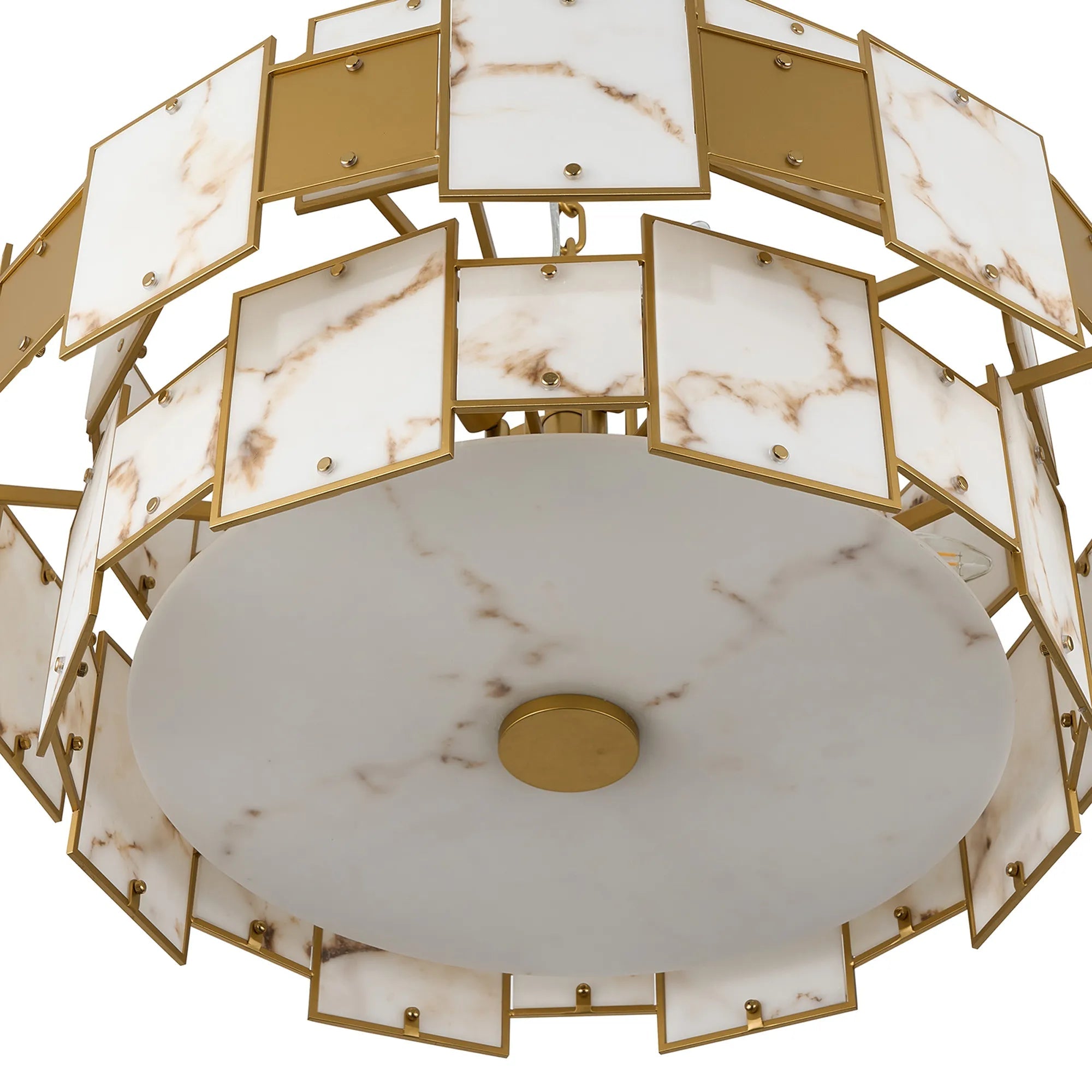 Luminosity Designs Ltd - Bardot 74cm Round Pendant/Semi Flush Faux Alabaster With Metal Plates Art Deco Style Light, 17 x E14, 2m Chain - Luminosity Designs Ltd
