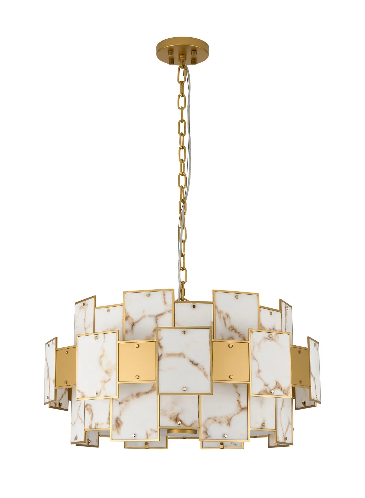 Luminosity Designs Ltd - Bardot 74cm Round Pendant/Semi Flush Faux Alabaster With Metal Plates Art Deco Style Light, 17 x E14, 2m Chain - Luminosity Designs Ltd