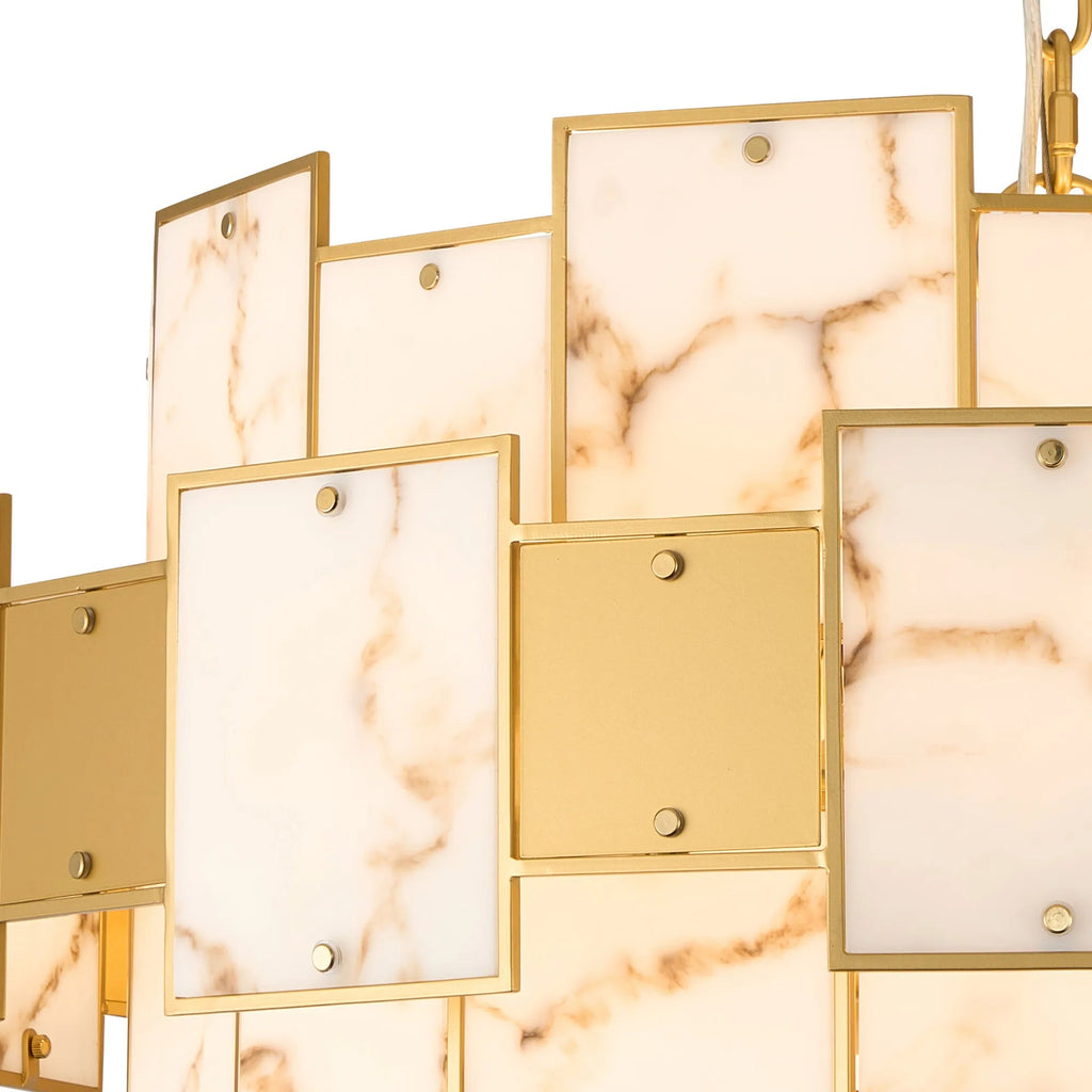 Luminosity Designs Ltd - Bardot 74cm Round Pendant/Semi Flush Faux Alabaster With Metal Plates Art Deco Style Light, 17 x E14, 2m Chain - Luminosity Designs Ltd