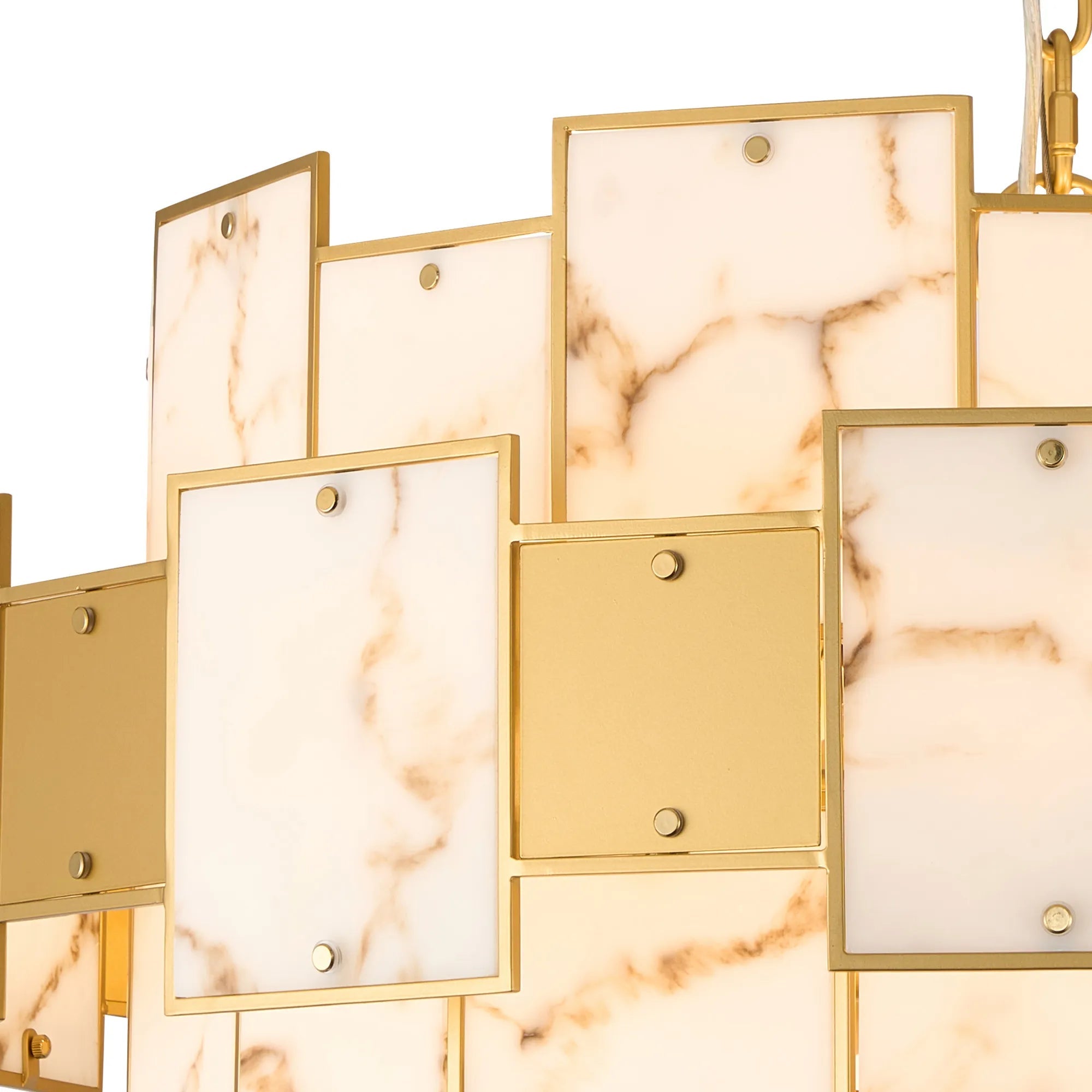 Luminosity Designs Ltd - Bardot 74cm Round Pendant/Semi Flush Faux Alabaster With Metal Plates Art Deco Style Light, 17 x E14, 2m Chain - Luminosity Designs Ltd