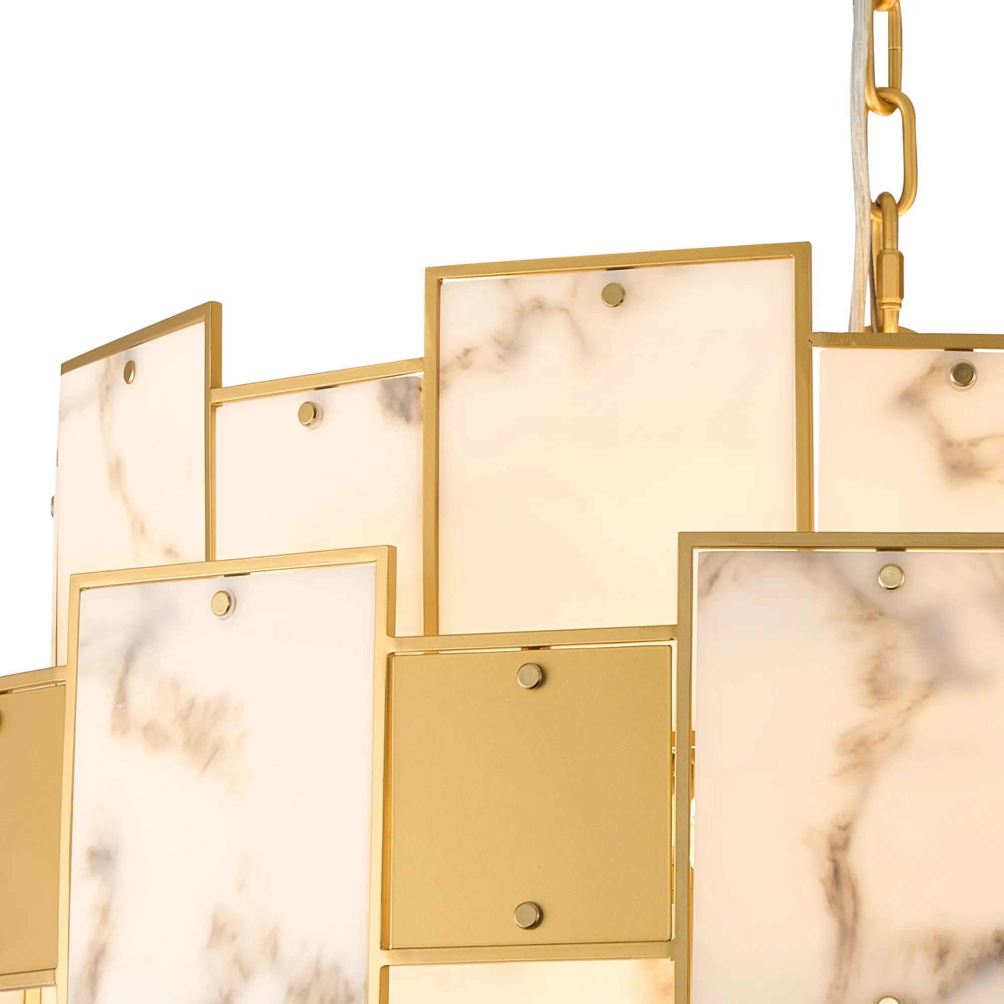 Luminosity Designs Ltd - Bardot 74cm Round Pendant/Semi Flush Faux Alabaster With Metal Plates Art Deco Style Light, 17 x E14, 2m Chain - Luminosity Designs Ltd