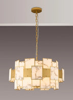 Luminosity Designs Ltd - Bardot 74cm Round Pendant/Semi Flush Faux Alabaster With Metal Plates Art Deco Style Light, 17 x E14, 2m Chain - Luminosity Designs Ltd
