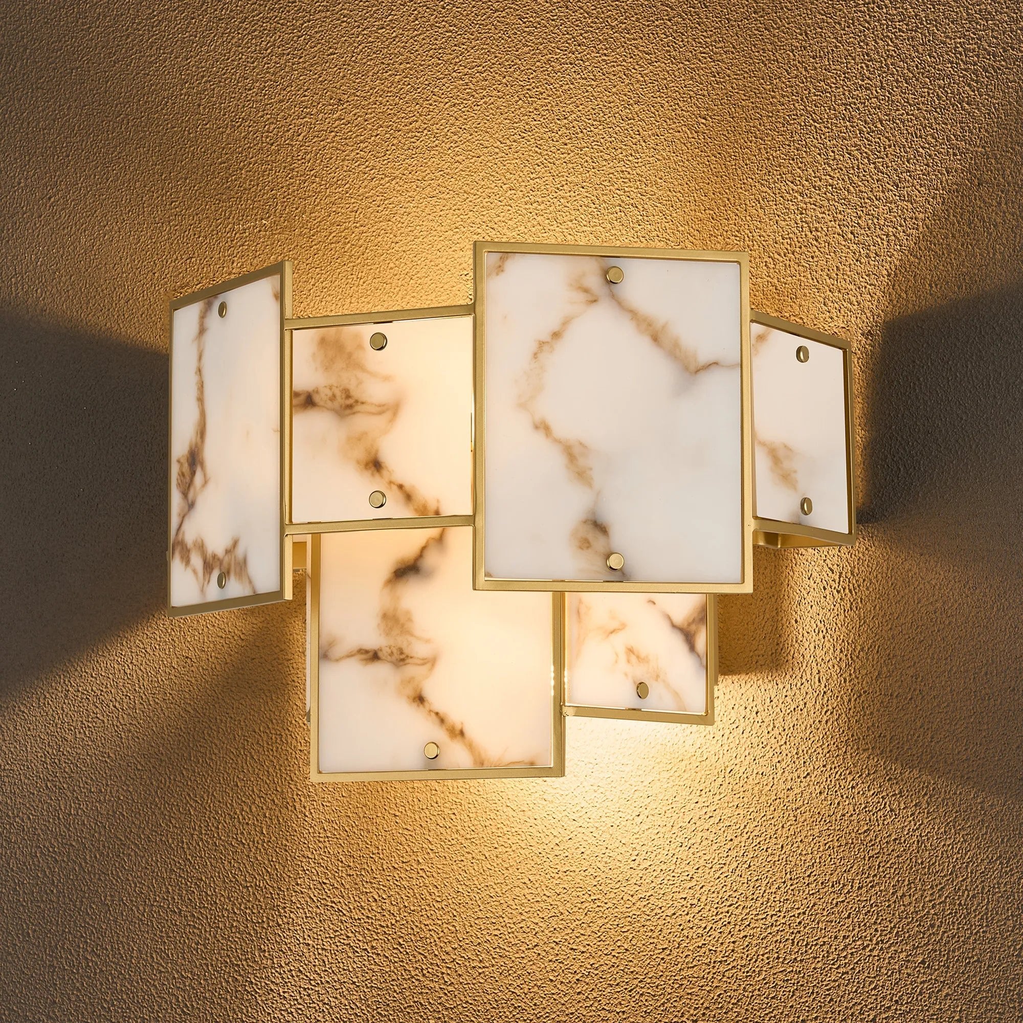 Luminosity Designs Ltd - Bardot Switched Wall Light Flush Faux Alabaster Art Deco Style Light, 2 x E14 - Luminosity Designs Ltd