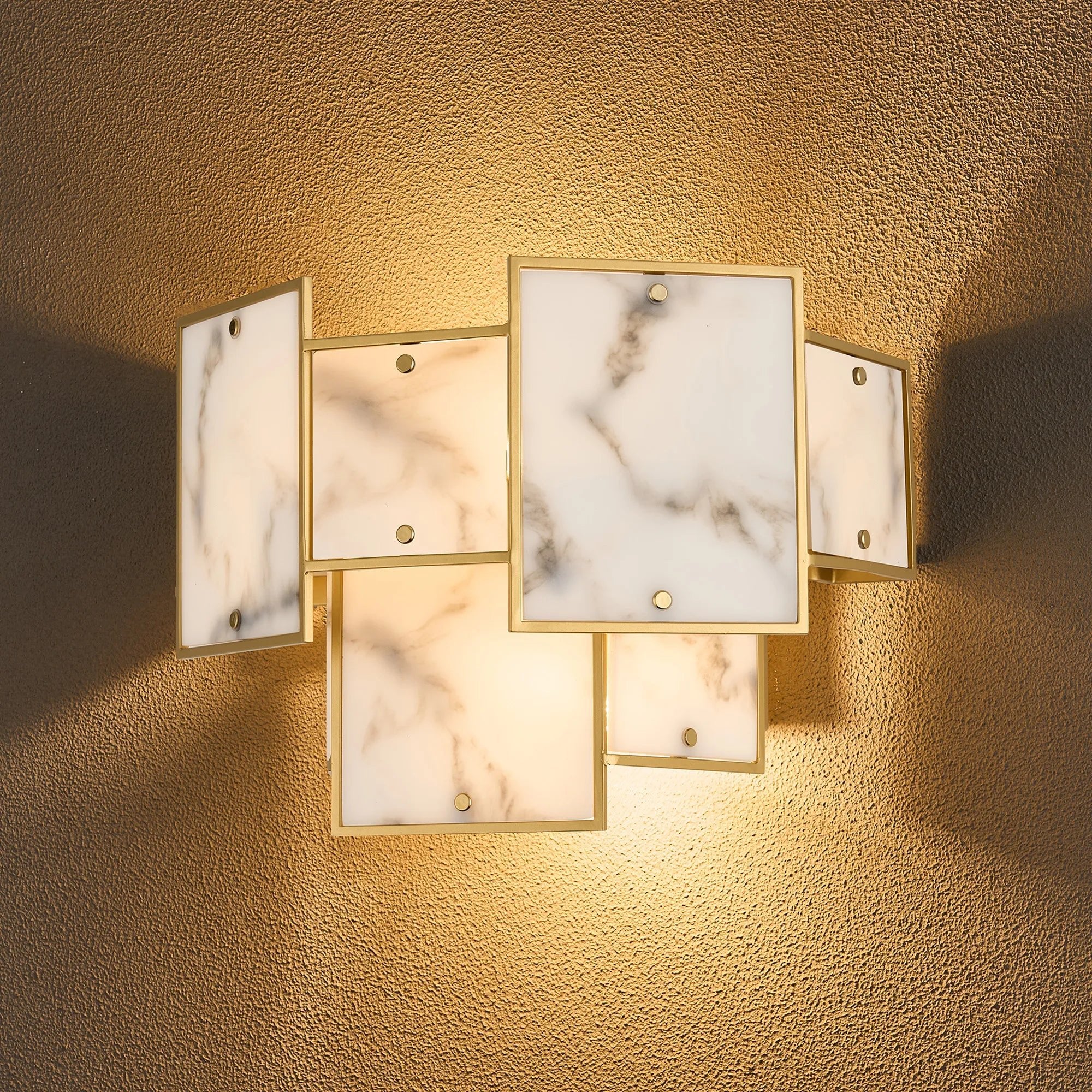 Luminosity Designs Ltd - Bardot Switched Wall Light Flush Faux Alabaster Art Deco Style Light, 2 x E14 - Luminosity Designs Ltd