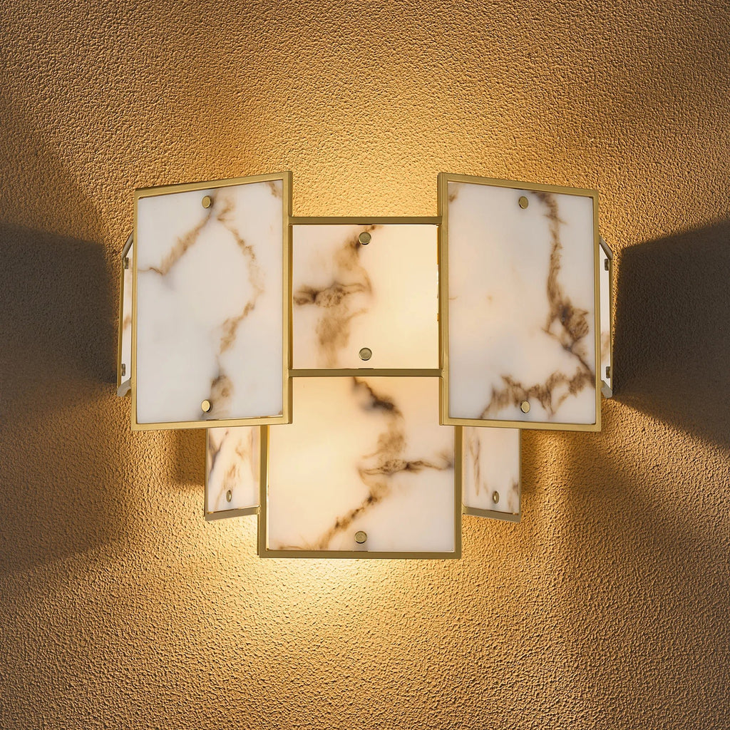 Luminosity Designs Ltd - Bardot Switched Wall Light Flush Faux Alabaster Art Deco Style Light, 2 x E14 - Luminosity Designs Ltd