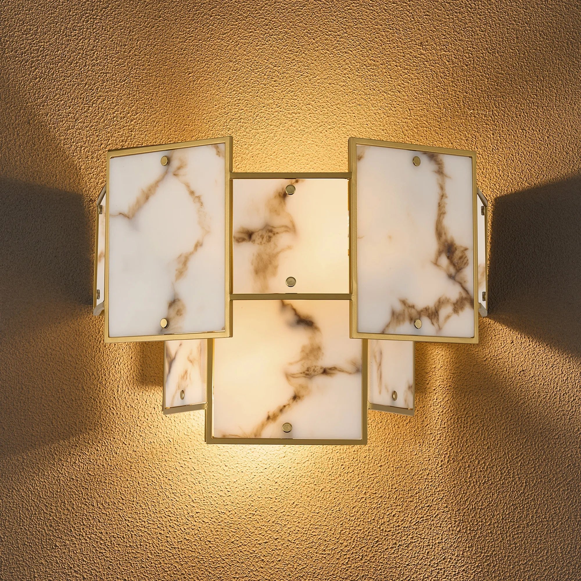 Luminosity Designs Ltd - Bardot Switched Wall Light Flush Faux Alabaster Art Deco Style Light, 2 x E14 - Luminosity Designs Ltd