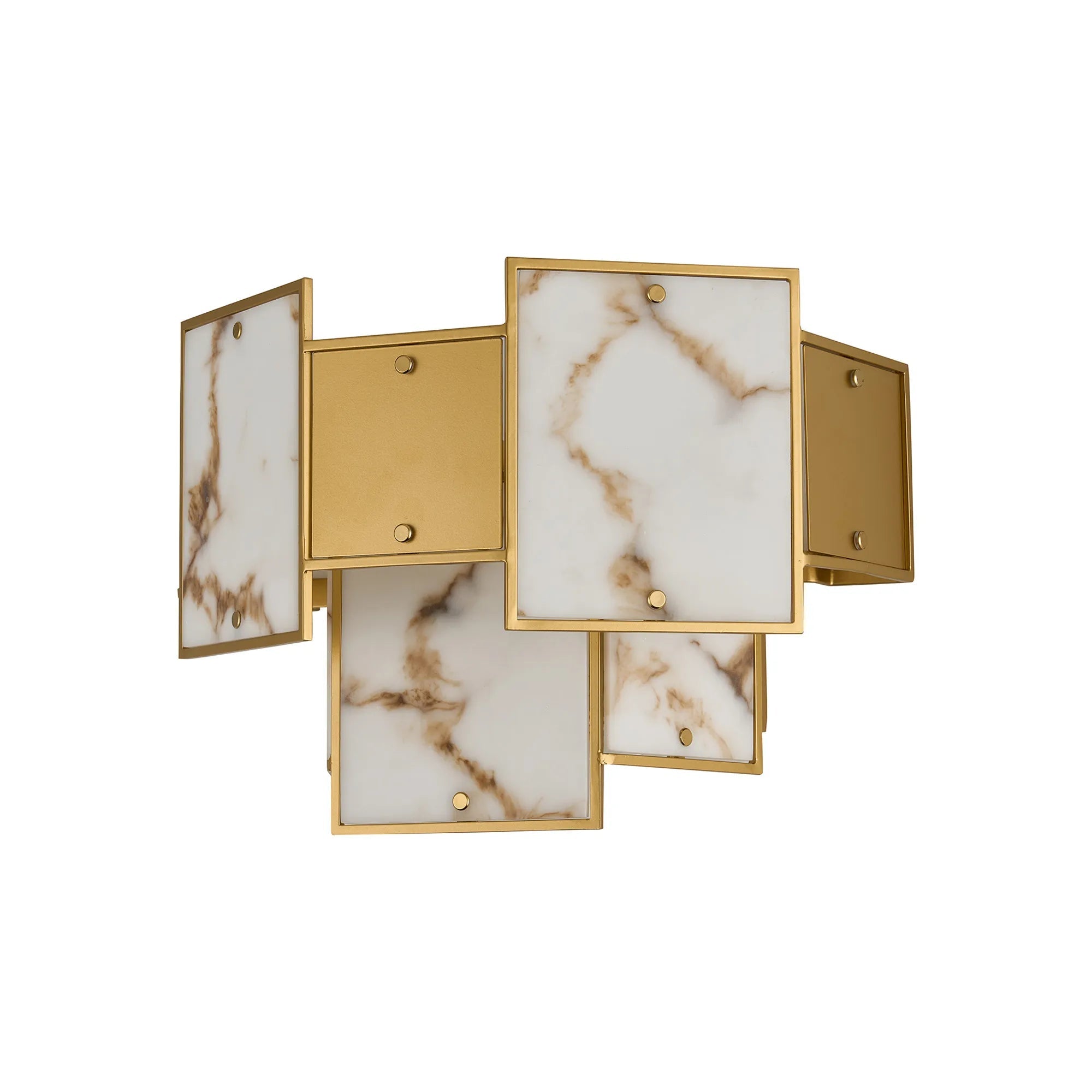 Luminosity Designs Ltd - Bardot Switched Wall Light Flush Faux Alabaster With Metal Plates Art Deco Style Light, 2 x E14 - Luminosity Designs Ltd