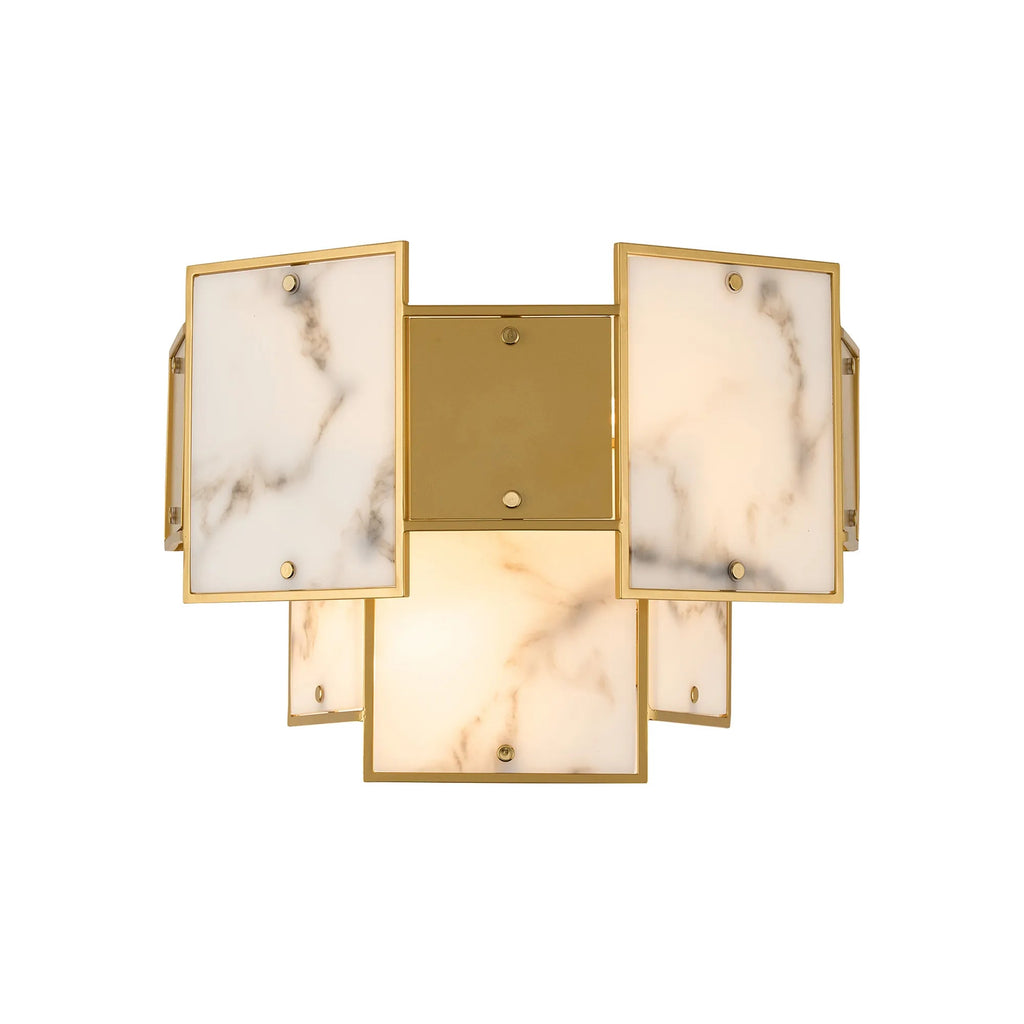 Luminosity Designs Ltd - Bardot Switched Wall Light Flush Faux Alabaster With Metal Plates Art Deco Style Light, 2 x E14 - Luminosity Designs Ltd