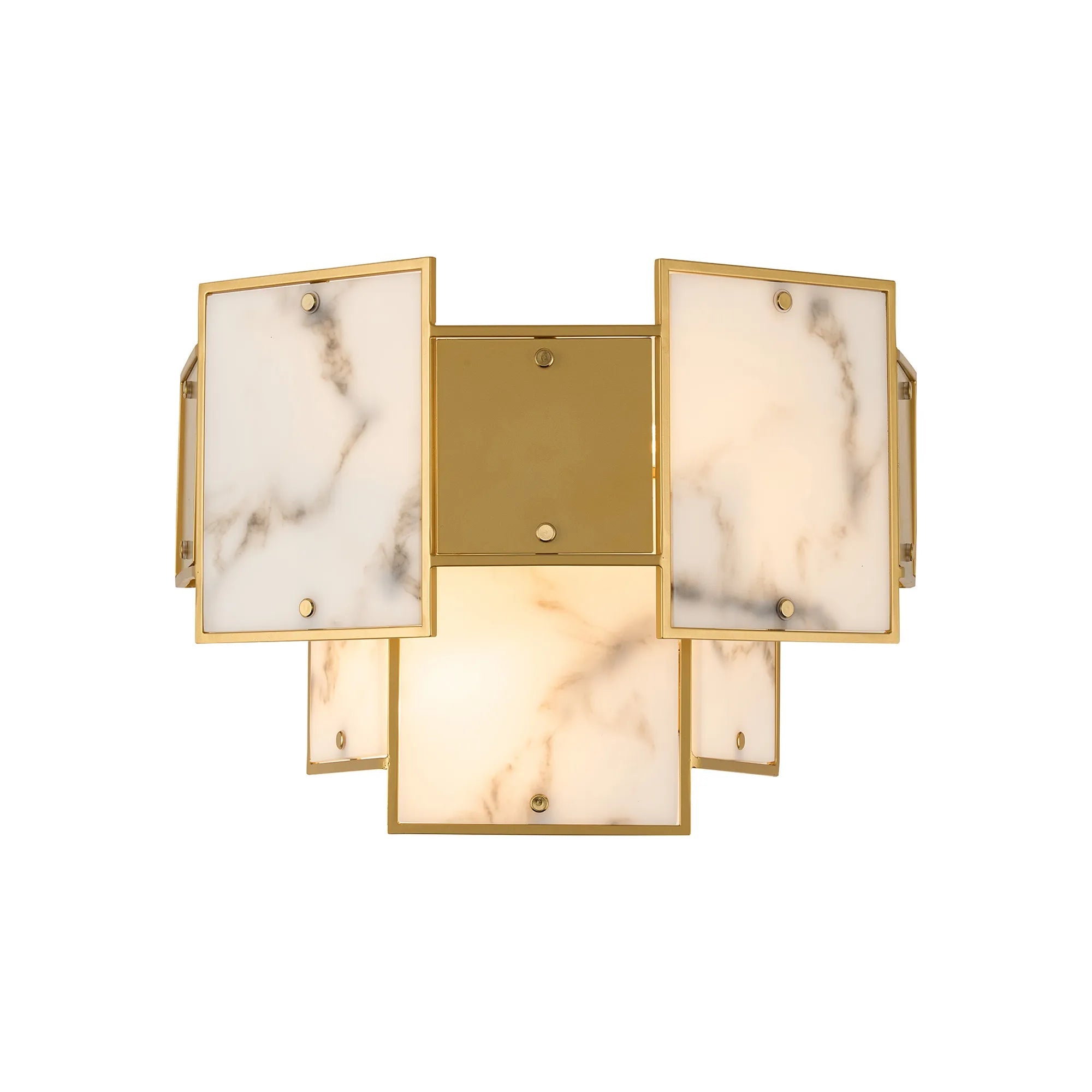 Luminosity Designs Ltd - Bardot Switched Wall Light Flush Faux Alabaster With Metal Plates Art Deco Style Light, 2 x E14 - Luminosity Designs Ltd