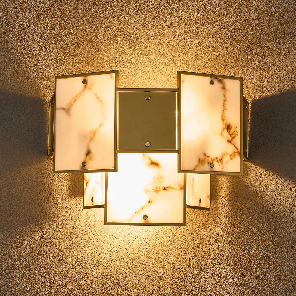 Luminosity Designs Ltd - Bardot Switched Wall Light Flush Faux Alabaster With Metal Plates Art Deco Style Light, 2 x E14 - Luminosity Designs Ltd