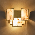 Luminosity Designs Ltd - Bardot Switched Wall Light Flush Faux Alabaster With Metal Plates Art Deco Style Light, 2 x E14 - Luminosity Designs Ltd