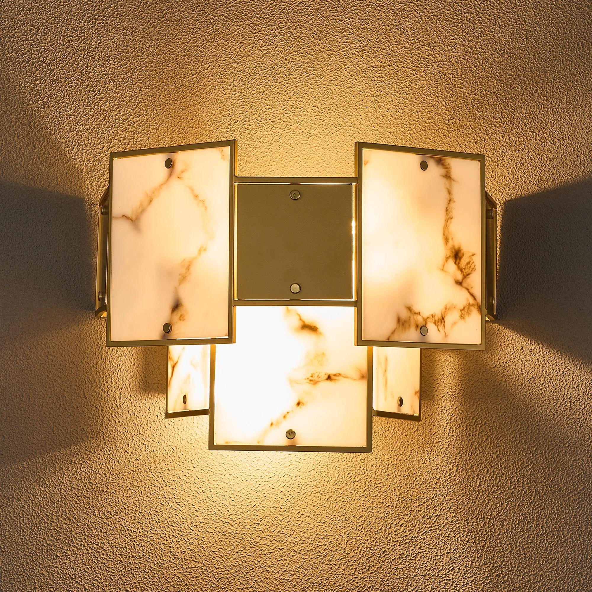 Luminosity Designs Ltd - Bardot Switched Wall Light Flush Faux Alabaster With Metal Plates Art Deco Style Light, 2 x E14 - Luminosity Designs Ltd