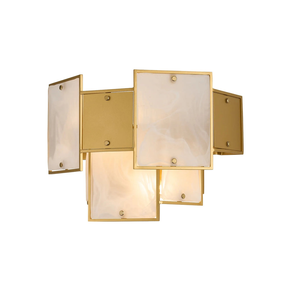 Luminosity Designs Ltd - Bardot Switched Wall Light Flush Faux Alabaster With Metal Plates Art Deco Style Light, 2 x E14 - Luminosity Designs Ltd