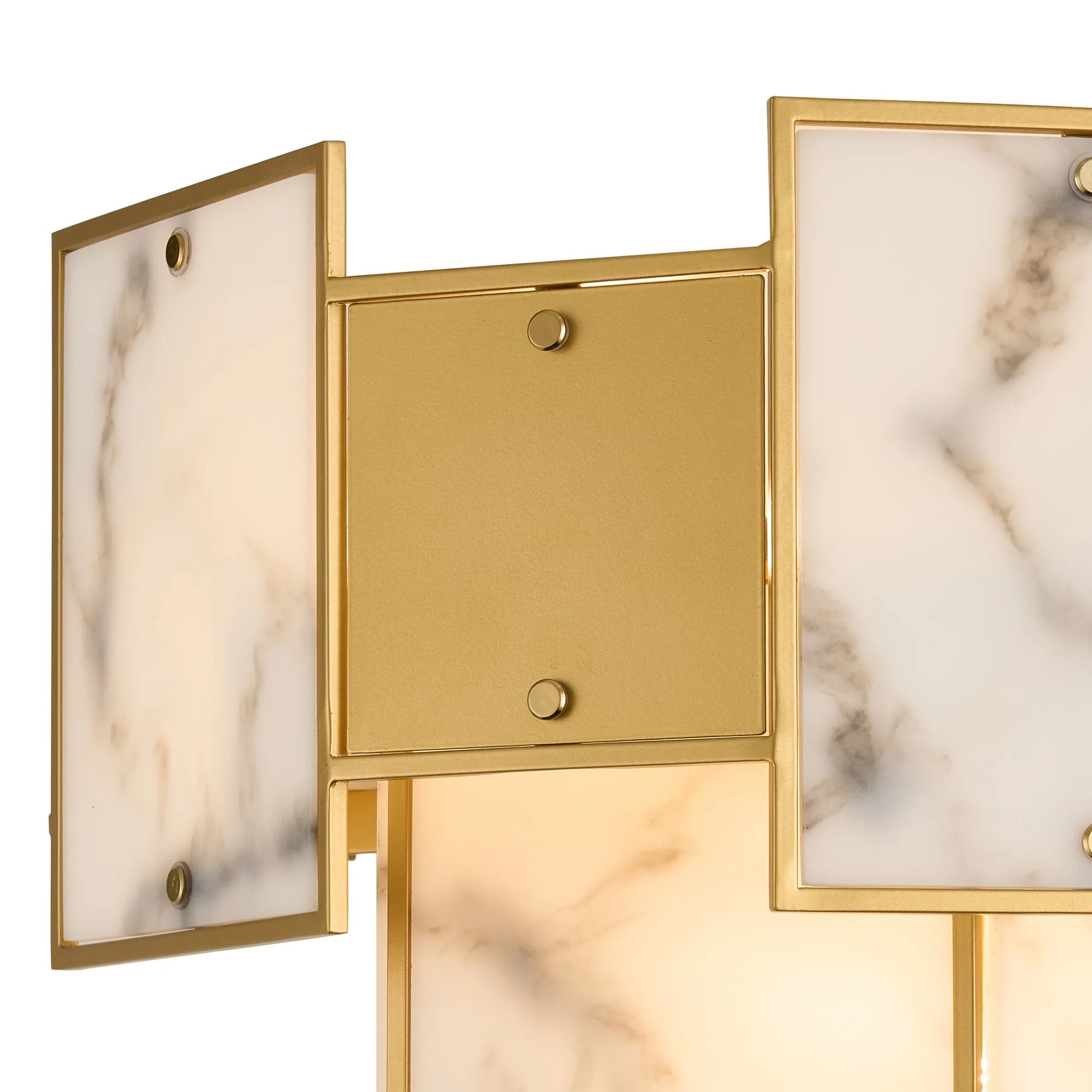 Luminosity Designs Ltd - Bardot Switched Wall Light Flush Faux Alabaster With Metal Plates Art Deco Style Light, 2 x E14 - Luminosity Designs Ltd