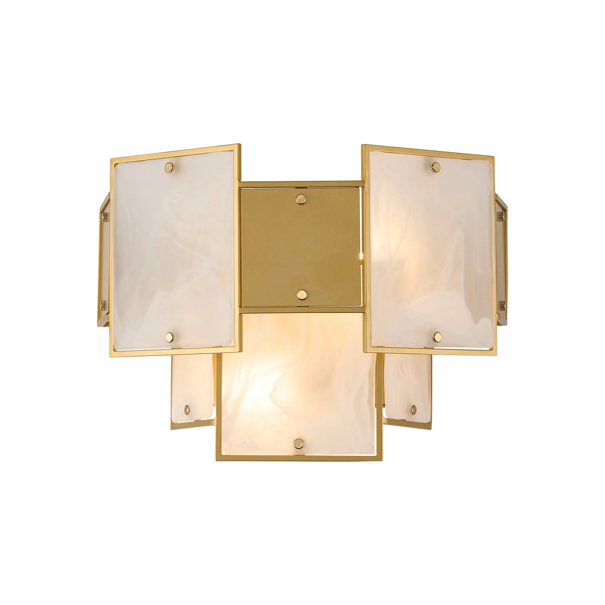 Luminosity Designs Ltd - Bardot Switched Wall Light Flush Faux Alabaster With Metal Plates Art Deco Style Light, 2 x E14 - Luminosity Designs Ltd