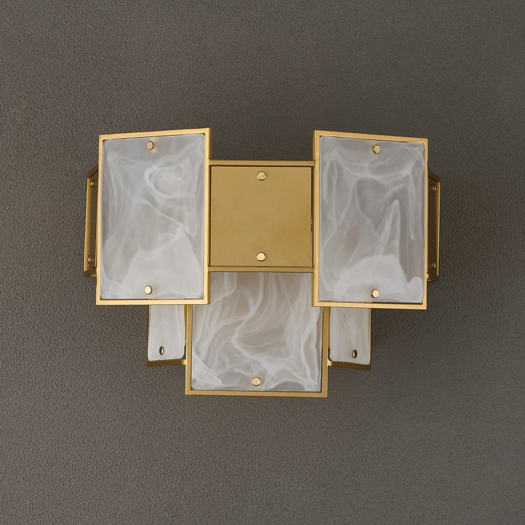 Luminosity Designs Ltd - Bardot Switched Wall Light Flush Faux Alabaster With Metal Plates Art Deco Style Light, 2 x E14 - Luminosity Designs Ltd
