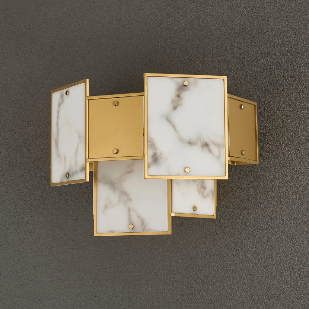 Luminosity Designs Ltd - Bardot Switched Wall Light Flush Faux Alabaster With Metal Plates Art Deco Style Light, 2 x E14 - Luminosity Designs Ltd