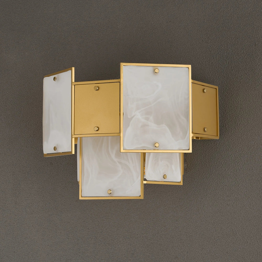 Luminosity Designs Ltd - Bardot Switched Wall Light Flush Faux Alabaster With Metal Plates Art Deco Style Light, 2 x E14 - Luminosity Designs Ltd