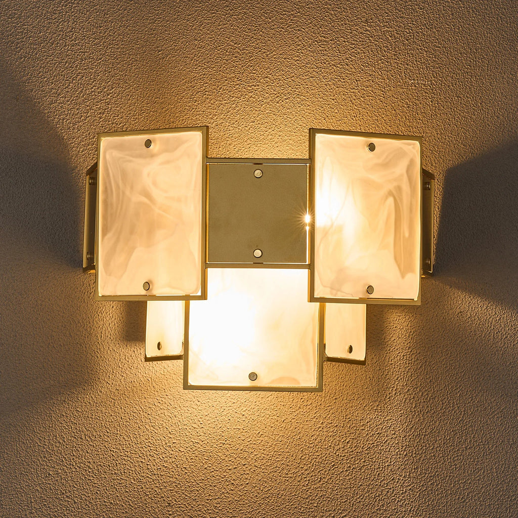Luminosity Designs Ltd - Bardot Switched Wall Light Flush Faux Alabaster With Metal Plates Art Deco Style Light, 2 x E14 - Luminosity Designs Ltd