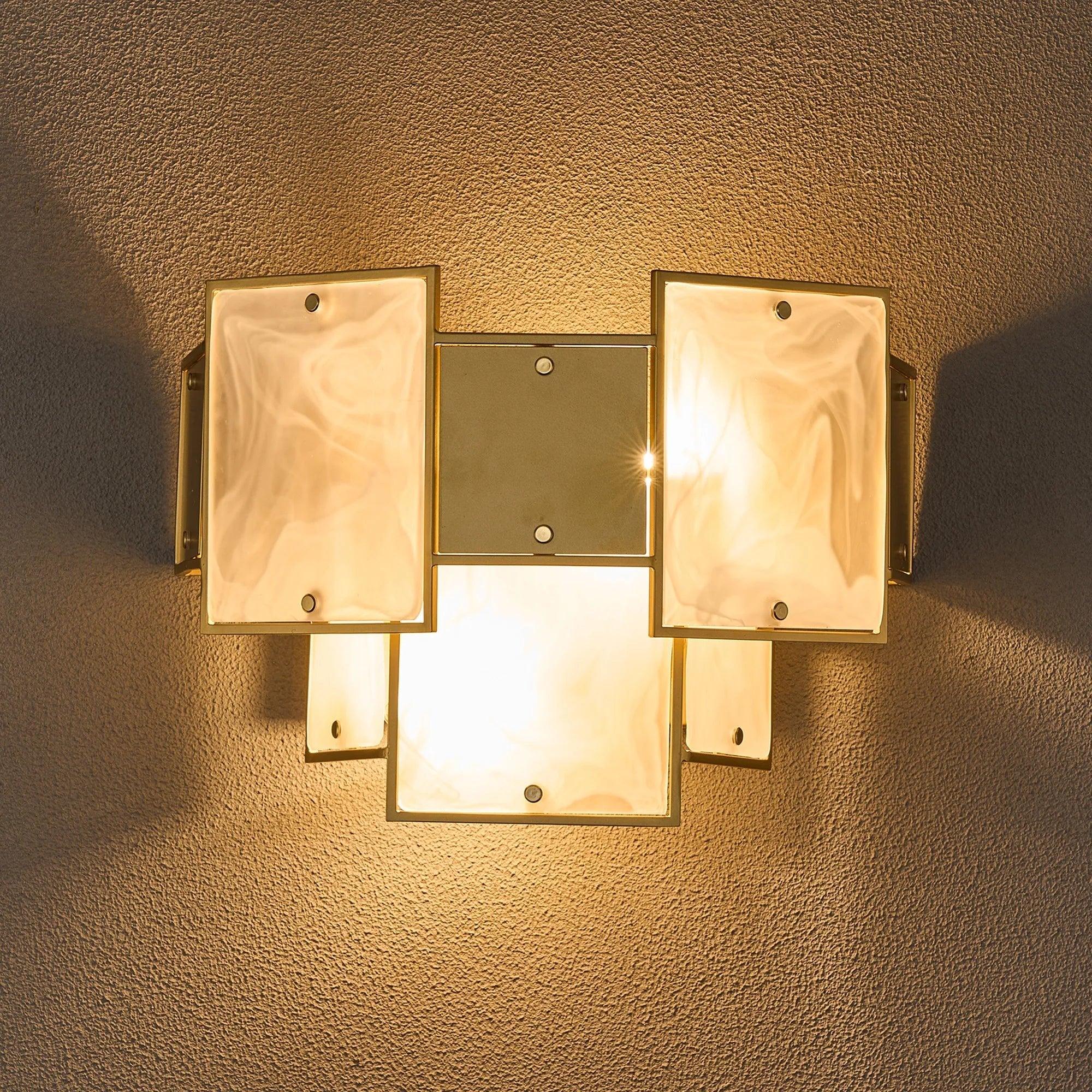 Luminosity Designs Ltd - Bardot Switched Wall Light Flush Faux Alabaster With Metal Plates Art Deco Style Light, 2 x E14 - Luminosity Designs Ltd