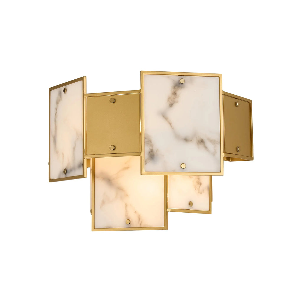 Luminosity Designs Ltd - Bardot Switched Wall Light Flush Faux Alabaster With Metal Plates Art Deco Style Light, 2 x E14 - Luminosity Designs Ltd