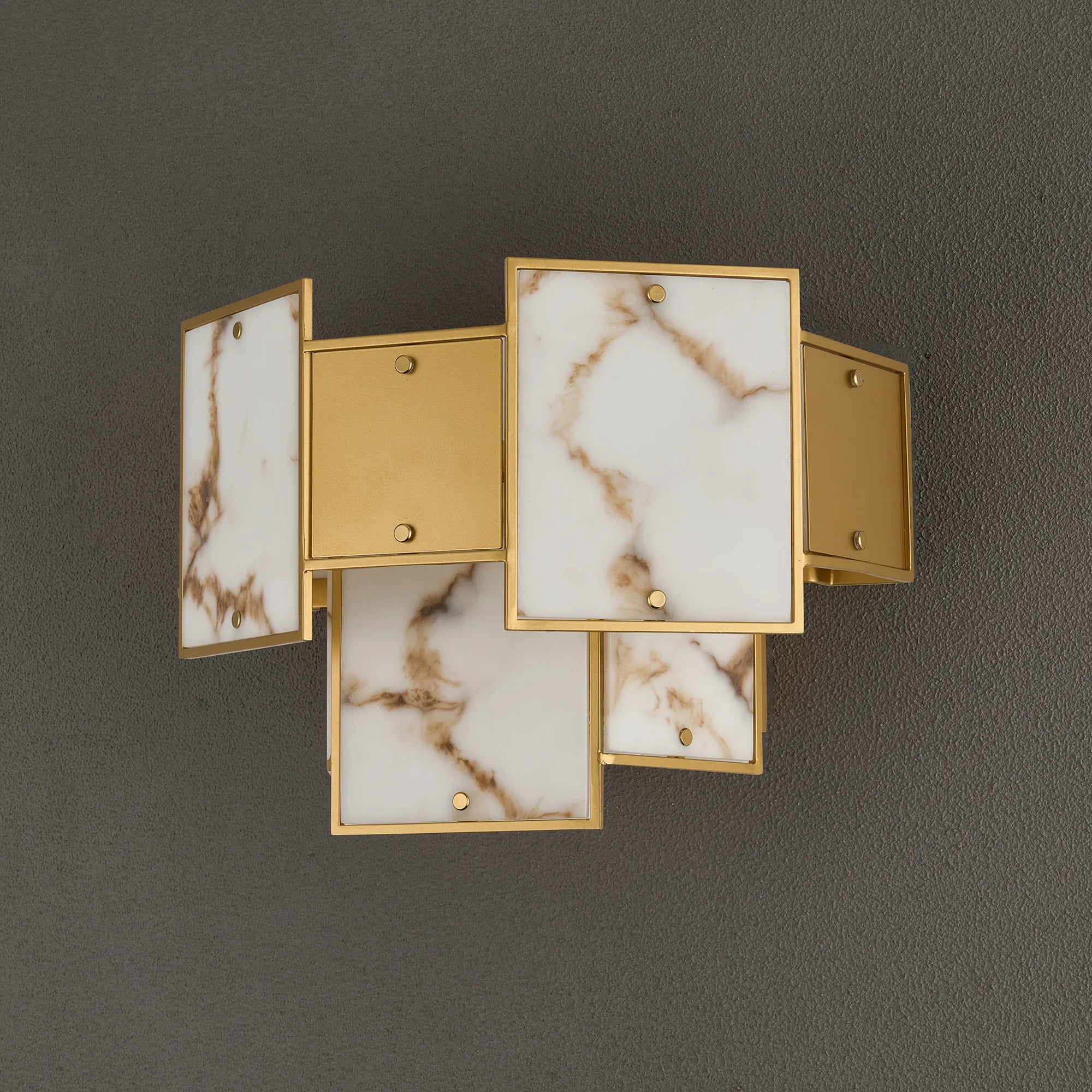 Luminosity Designs Ltd - Bardot Switched Wall Light Flush Faux Alabaster With Metal Plates Art Deco Style Light, 2 x E14 - Luminosity Designs Ltd