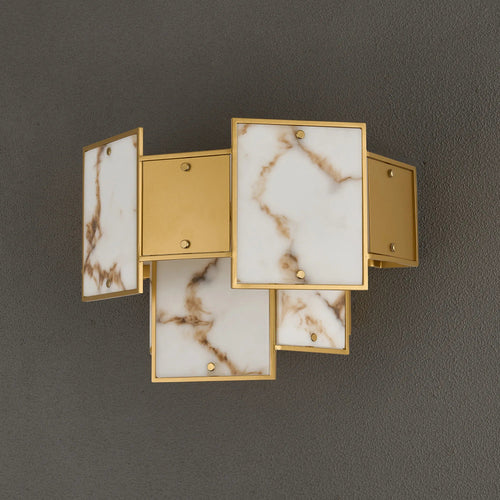 Luminosity Designs Ltd - Bardot Switched Wall Light Flush Faux Alabaster With Metal Plates Art Deco Style Light, 2 x E14 - Luminosity Designs Ltd