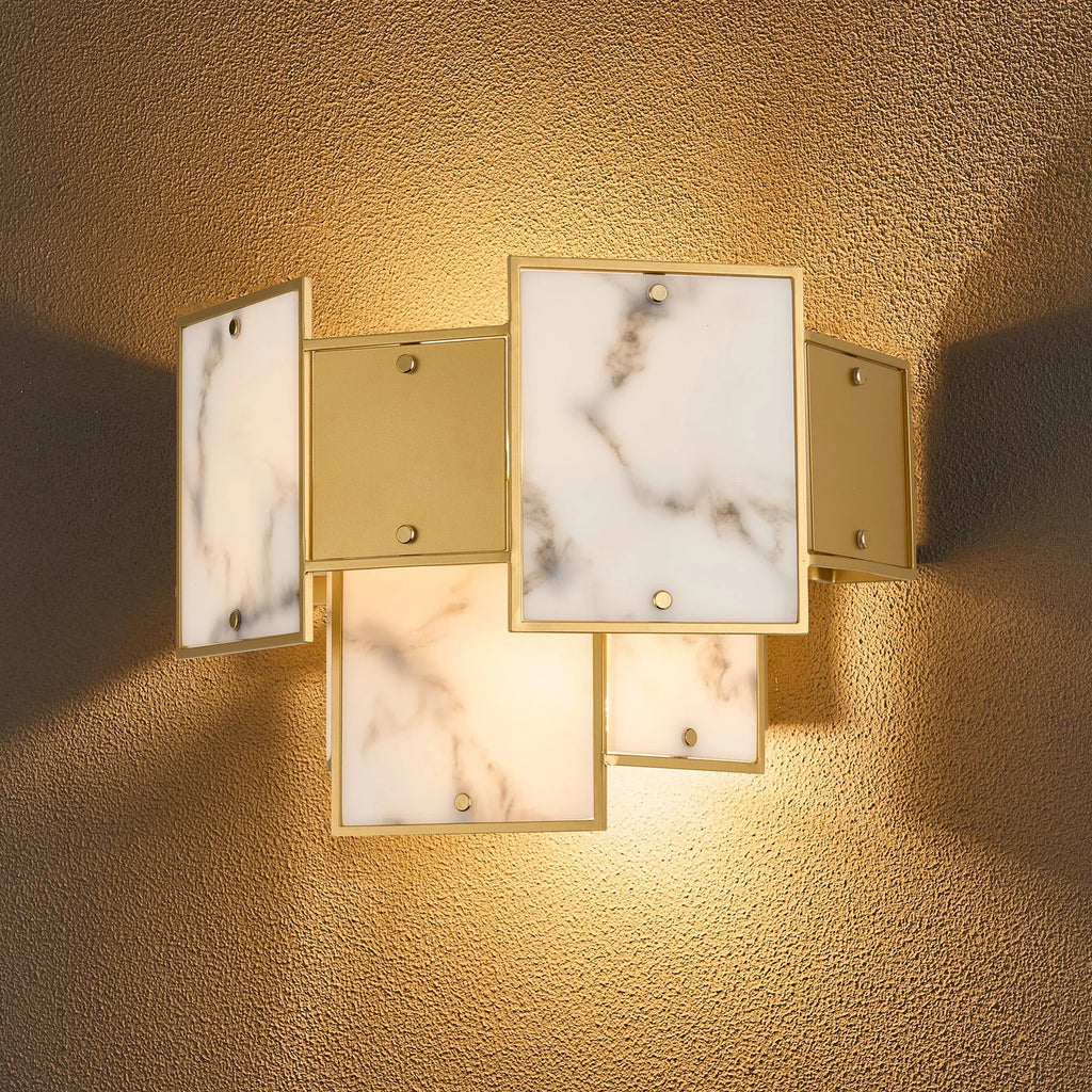 Luminosity Designs Ltd - Bardot Switched Wall Light Flush Faux Alabaster With Metal Plates Art Deco Style Light, 2 x E14 - Luminosity Designs Ltd
