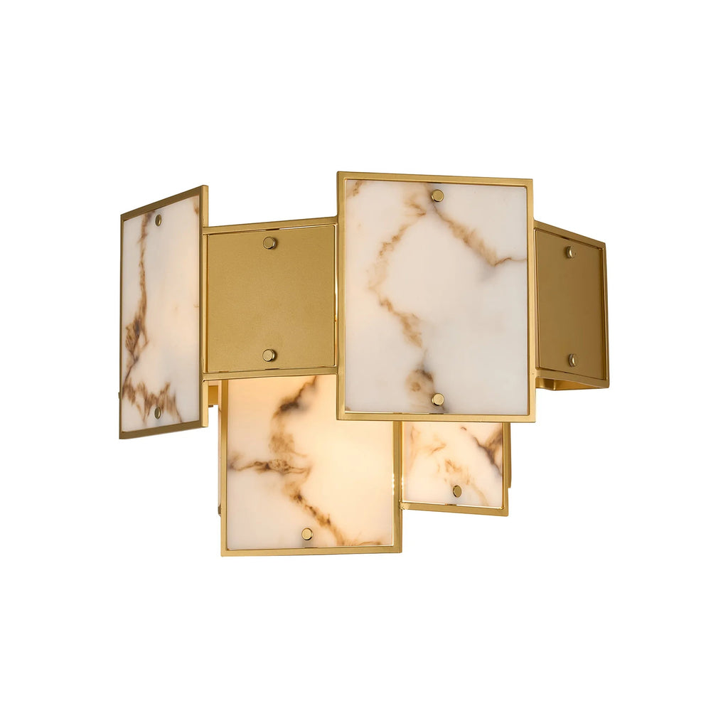 Luminosity Designs Ltd - Bardot Switched Wall Light Flush Faux Alabaster With Metal Plates Art Deco Style Light, 2 x E14 - Luminosity Designs Ltd