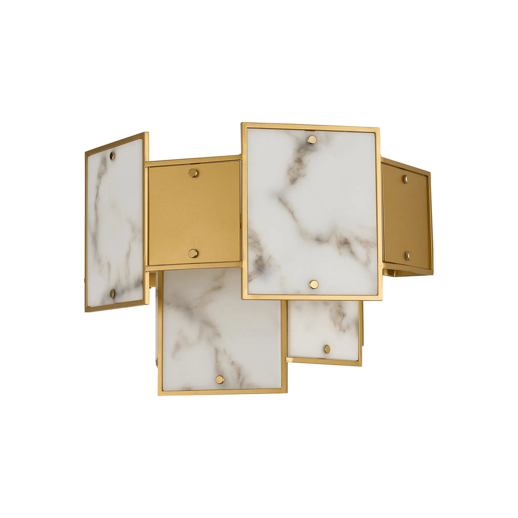 Luminosity Designs Ltd - Bardot Switched Wall Light Flush Faux Alabaster With Metal Plates Art Deco Style Light, 2 x E14 - Luminosity Designs Ltd