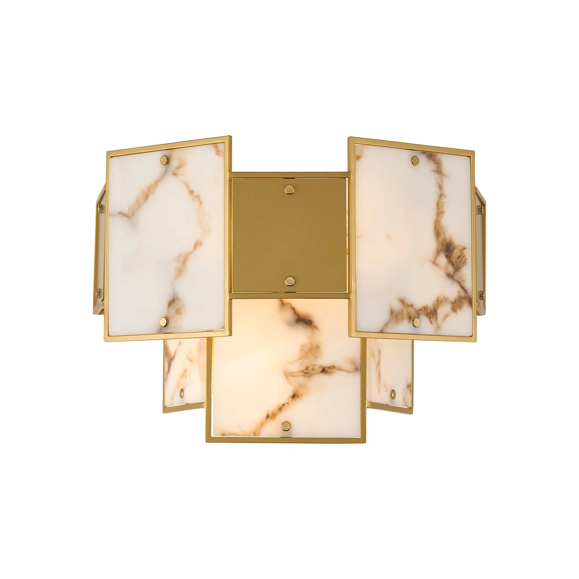 Luminosity Designs Ltd - Bardot Switched Wall Light Flush Faux Alabaster With Metal Plates Art Deco Style Light, 2 x E14 - Luminosity Designs Ltd