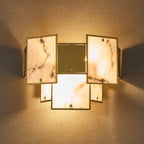Luminosity Designs Ltd - Bardot Switched Wall Light Flush Faux Alabaster With Metal Plates Art Deco Style Light, 2 x E14 - Luminosity Designs Ltd