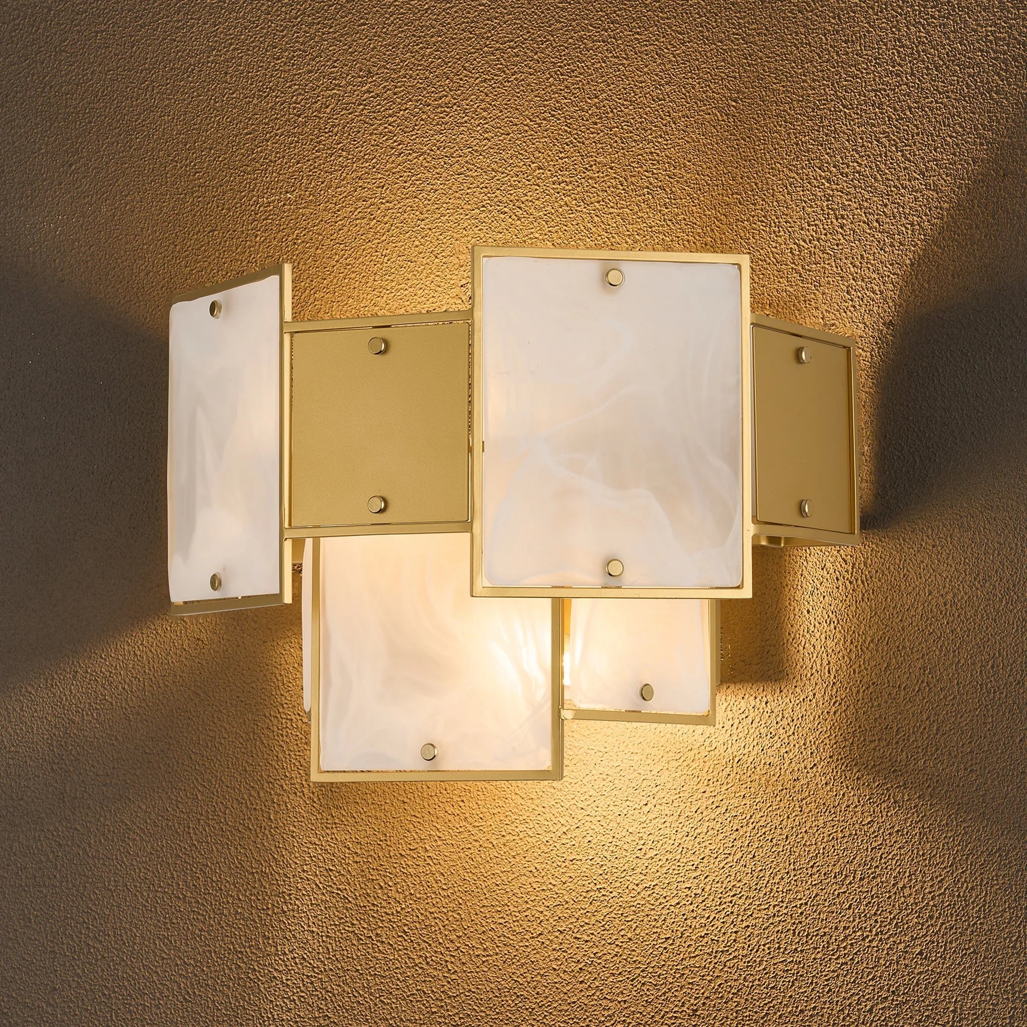Luminosity Designs Ltd - Bardot Switched Wall Light Flush Faux Alabaster With Metal Plates Art Deco Style Light, 2 x E14 - Luminosity Designs Ltd