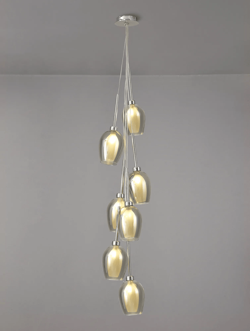 Baron Chrome Fully Adjustable Cluster or Tiered Pendant , With Smoked Wine Glass Shaped Shades - Luminosity Designs Ltd