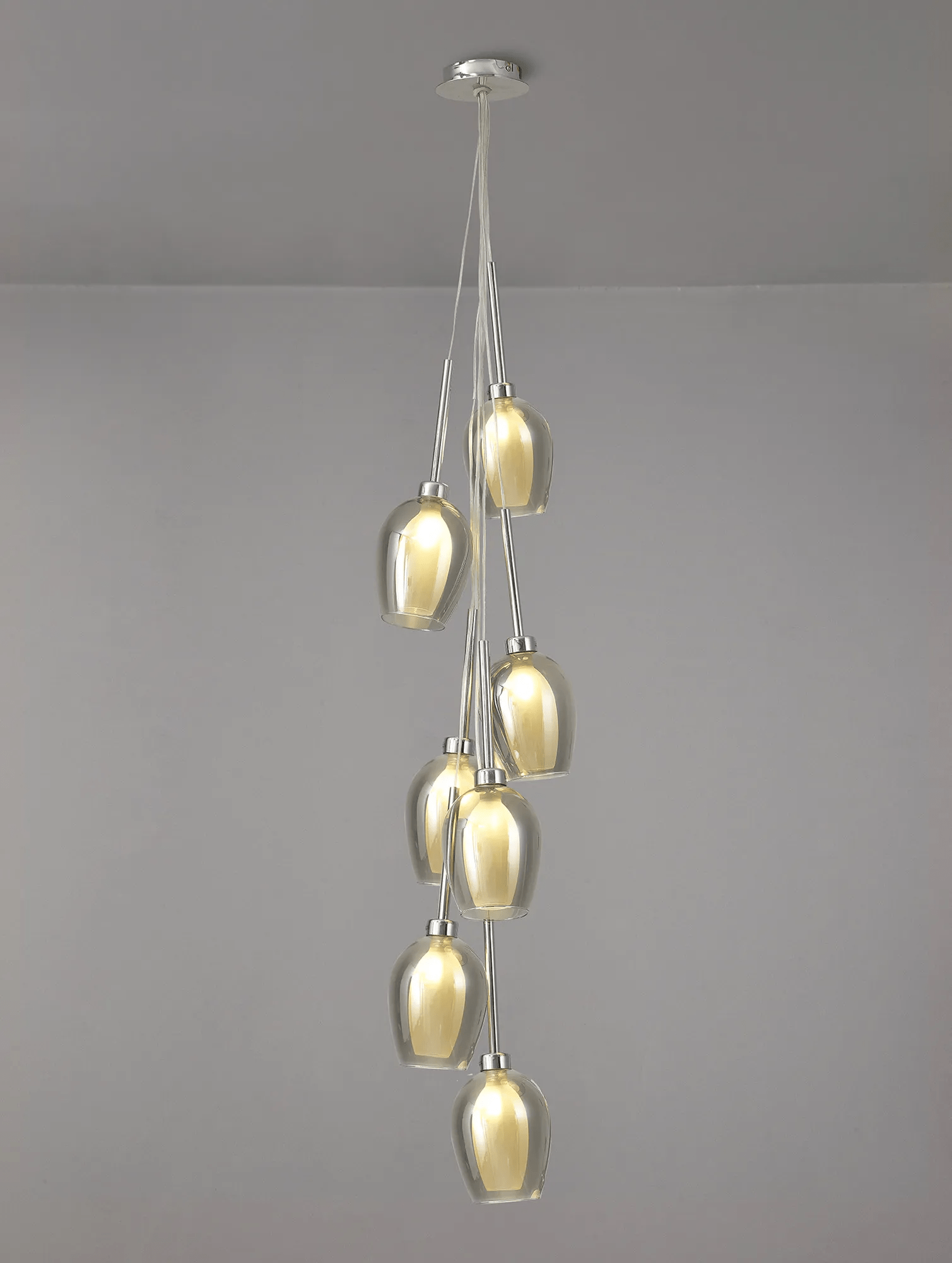 Baron Chrome Fully Adjustable Cluster or Tiered Pendant , With Smoked Wine Glass Shaped Shades - Luminosity Designs Ltd