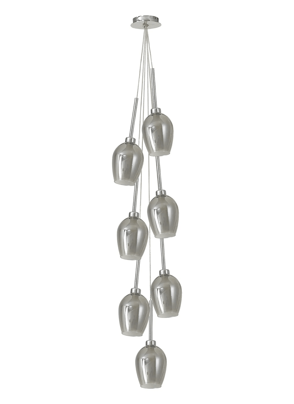 Baron Chrome Fully Adjustable Cluster or Tiered Pendant , With Smoked Wine Glass Shaped Shades - Luminosity Designs Ltd