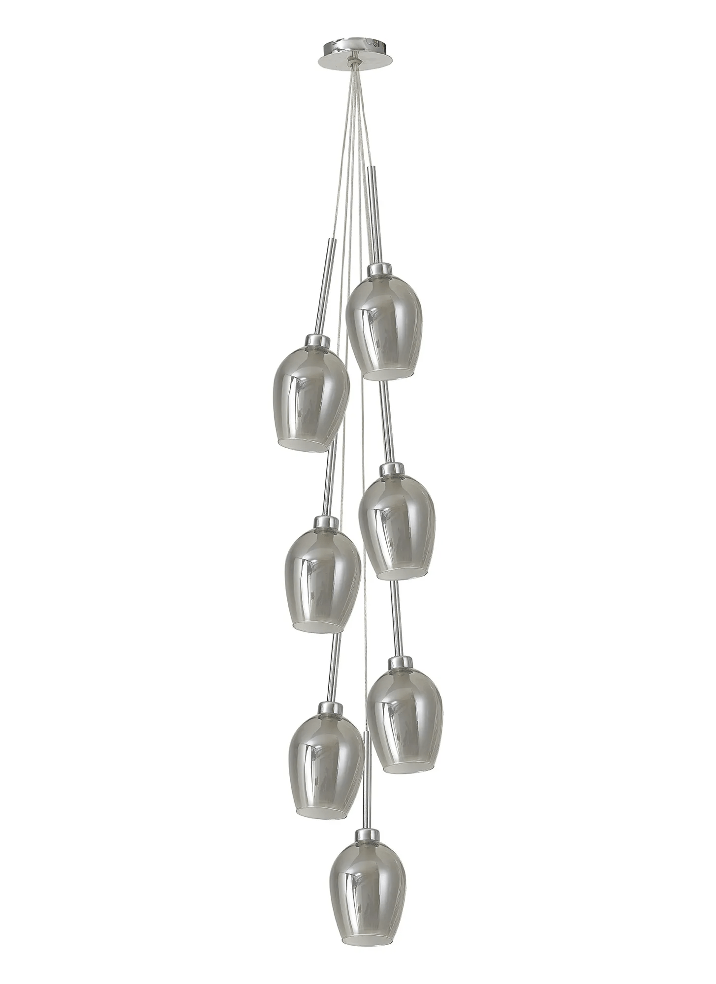 Baron Chrome Fully Adjustable Cluster or Tiered Pendant , With Smoked Wine Glass Shaped Shades - Luminosity Designs Ltd