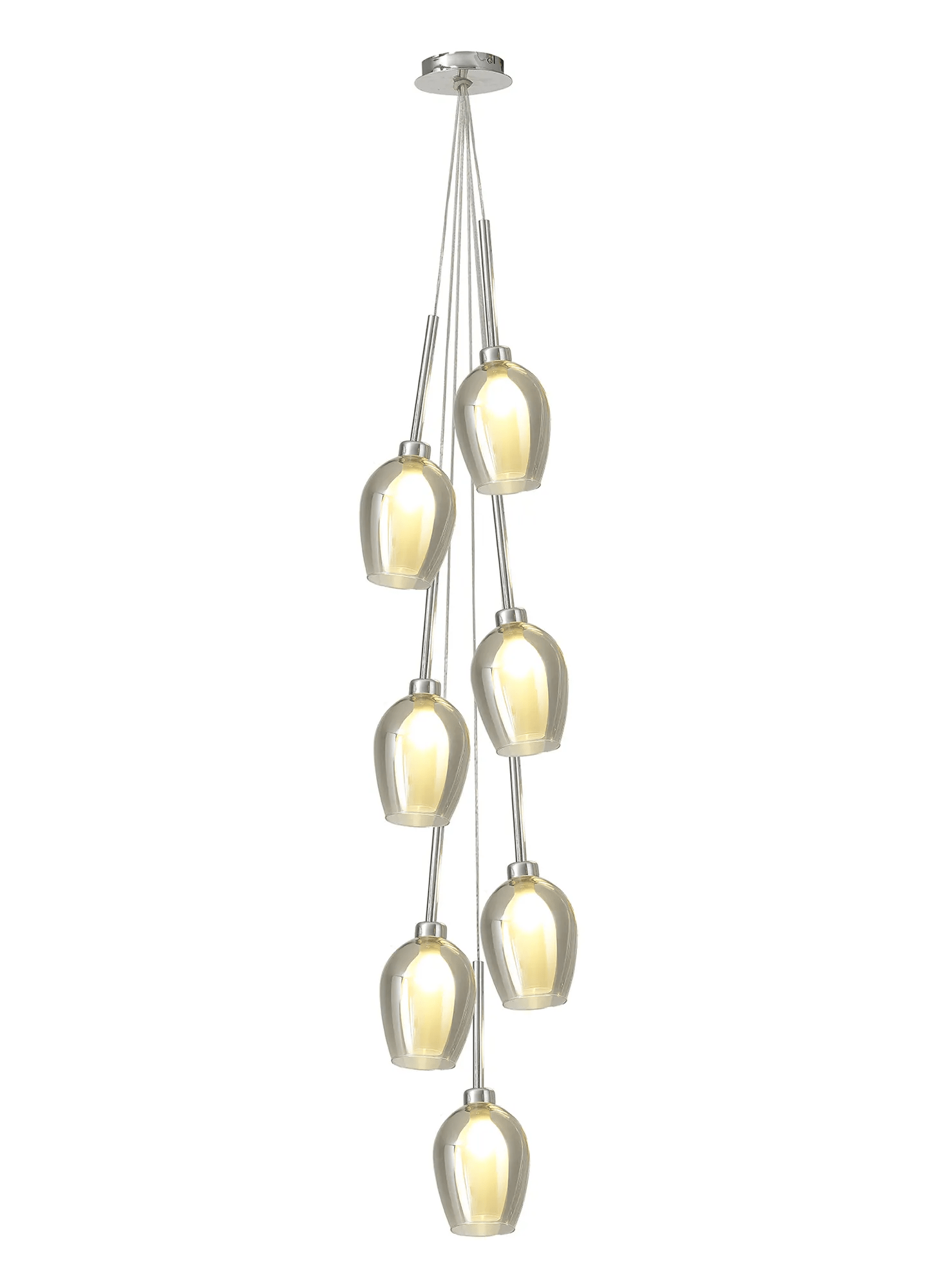 Baron Chrome Fully Adjustable Cluster or Tiered Pendant , With Smoked Wine Glass Shaped Shades - Luminosity Designs Ltd