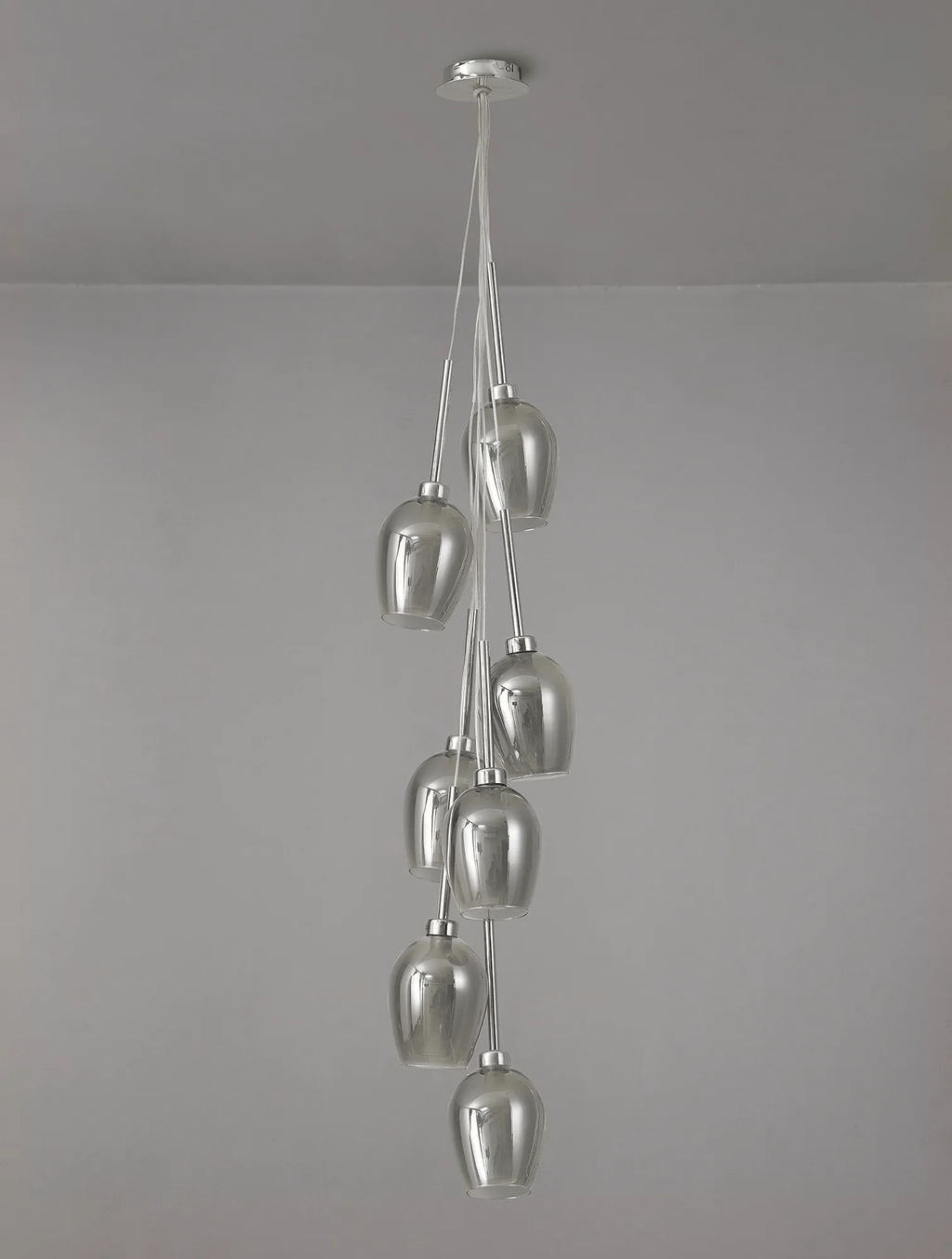 Baron Chrome Fully Adjustable Cluster or Tiered Pendant , With Smoked Wine Glass Shaped Shades - Luminosity Designs Ltd