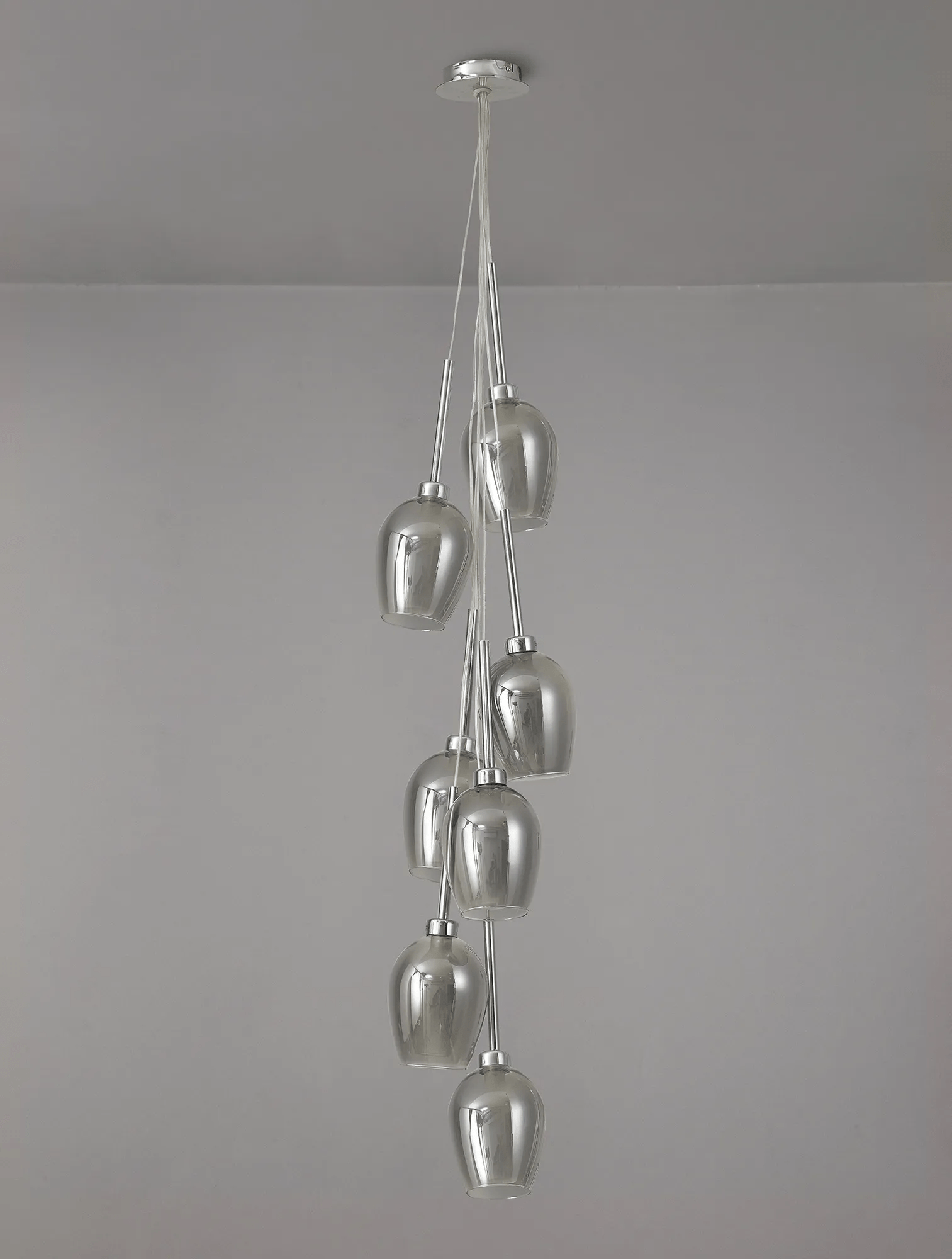 Baron Chrome Fully Adjustable Cluster or Tiered Pendant , With Smoked Wine Glass Shaped Shades - Luminosity Designs Ltd