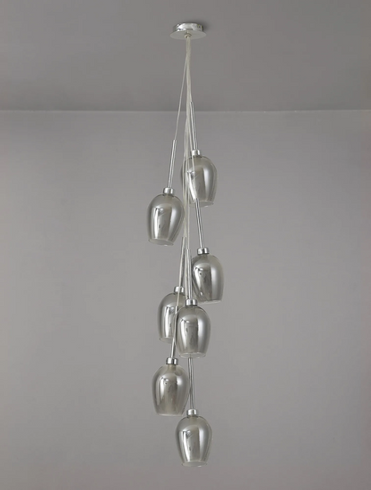 Baron Chrome Fully Adjustable Cluster or Tiered Pendant, G9 x 7 , With Smoked Double Layered Wine Glass Shaped Shades