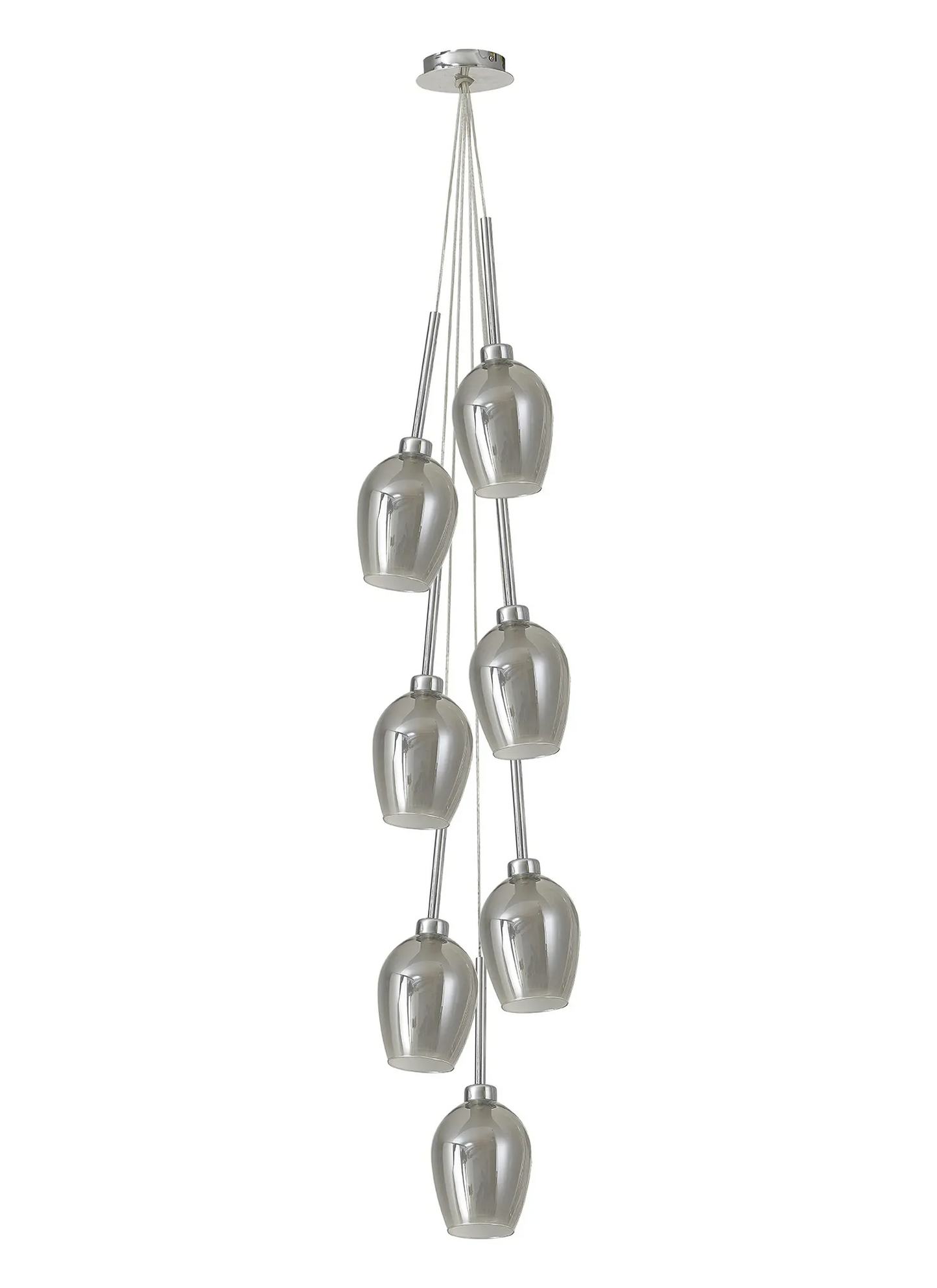 Baron Chrome Fully Adjustable Cluster or Tiered Pendant, G9 x 7 , With Smoked Double Layered Wine Glass Shaped Shades